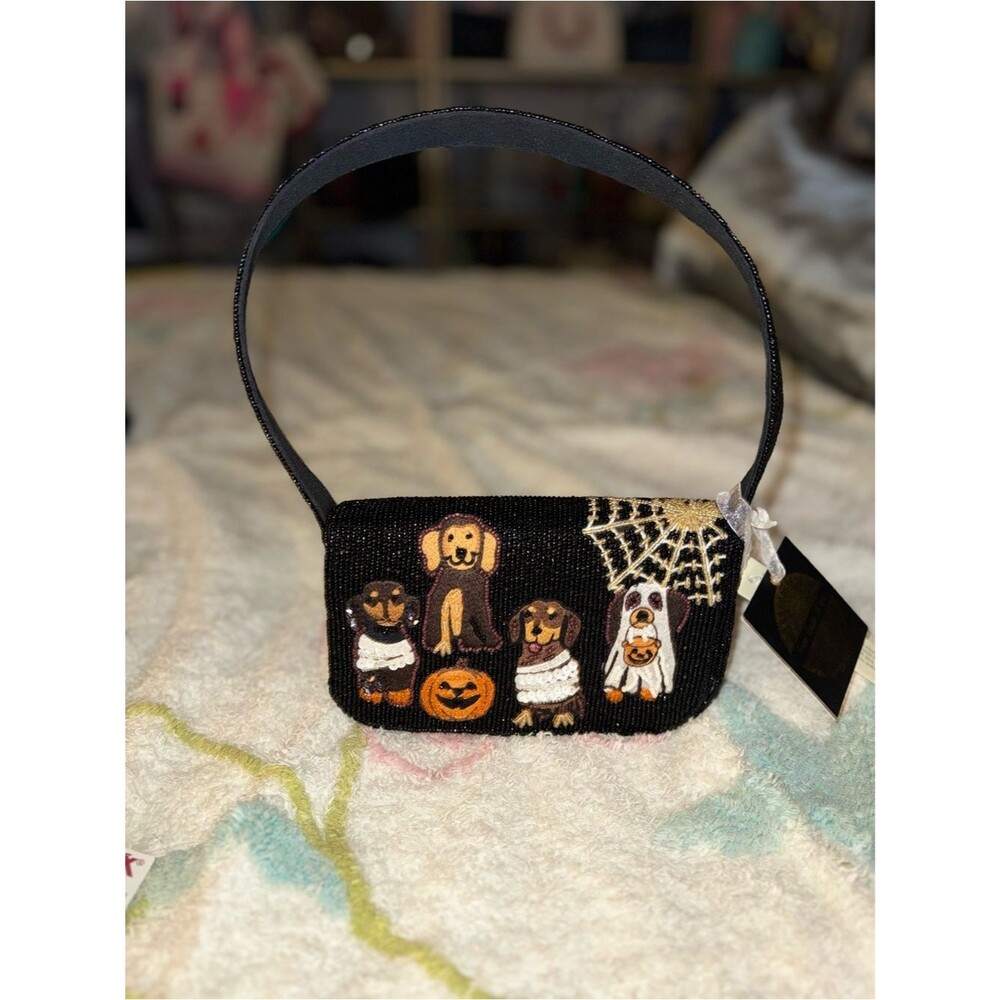 NWT Viral From India to You Beaded Spooky Halloween Dogs Shoulder Bag - Picture 2 of 5